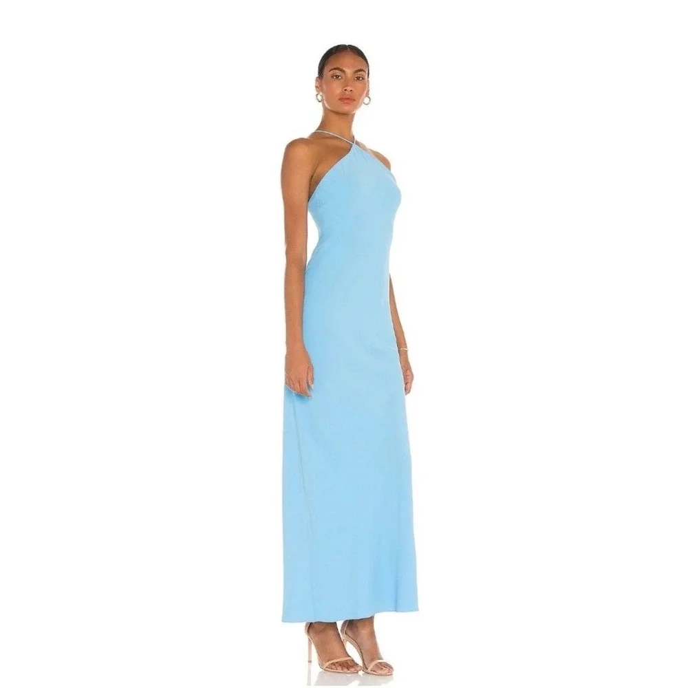 D1 Amanda Uprichard Blue Halter Maxi Dress Low Back Formal Gown Medium - Picture 10 of 11